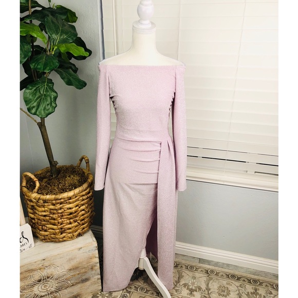 NEW LONG LIGHT PURPLE SPARKLE DRESS SLIT OPENING Off Shoulder - Picture 2 of 6